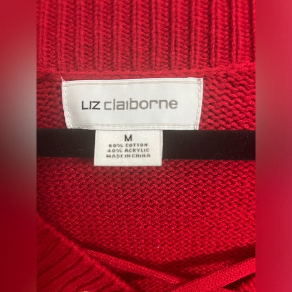 Liz Claiborne Women’s Medium Y2K Lace Up V-Neck Cable Knit Sweater - Picture 3 of 5
